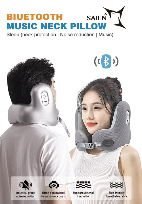 Memory Foam Travel Neck Pillow with Noise Reduction - U-Shaped Bluetooth Music Pillow for Ultimate Comfort on the Go travel
