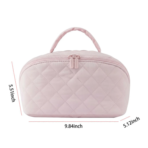 Travel Makeup Bag Lightweight Small Cosmetic Bag with Brush Compartment & Handle Portable Pouch Purse Travel Organizer for Women