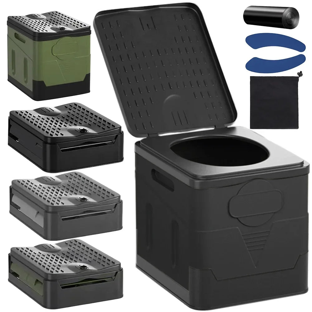 Portable Foldable Toilet Seat Car Emergency Toilet with Cover Outdoor Reusable Folding Toilet for Camping Hiking Boat Trips