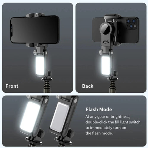Q18 Handheld Phone Gimbal Stabilizer with Selfie Stick Tripod, Bluetooth Remote, Smart Tracking & Fill Light for iPhone Android Smartphone