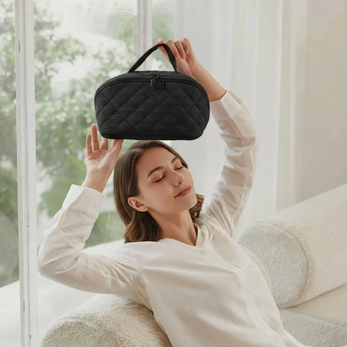 Travel Makeup Bag Lightweight Small Cosmetic Bag with Brush Compartment & Handle Portable Pouch Purse Travel Organizer for Women