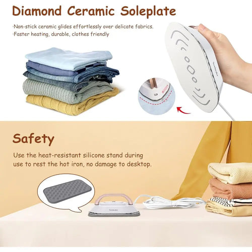 Portable Dual Voltage Iron - Lightweight Non-Stick Ceramic Dry Iron for Travel, 120V/220V, 302℉ Heat Press, Includes Spray Bottl