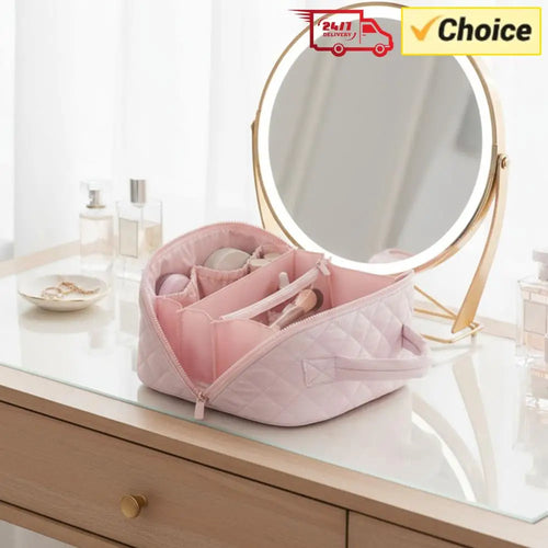 Travel Makeup Bag Lightweight Small Cosmetic Bag with Brush Compartment & Handle Portable Pouch Purse Travel Organizer for Women