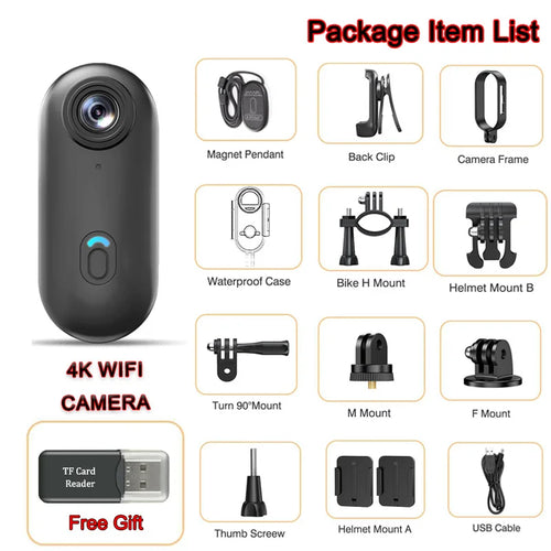 Travel Ready 4K Camera Mini HD 1080P   Action Cam Wireless WiFi Bodycam Sport Recorder Pocket Lens Outdoor Adventure Photography