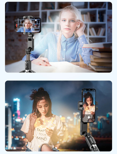 Q18 Handheld Phone Gimbal Stabilizer with Selfie Stick Tripod, Bluetooth Remote, Smart Tracking & Fill Light for iPhone Android Smartphone