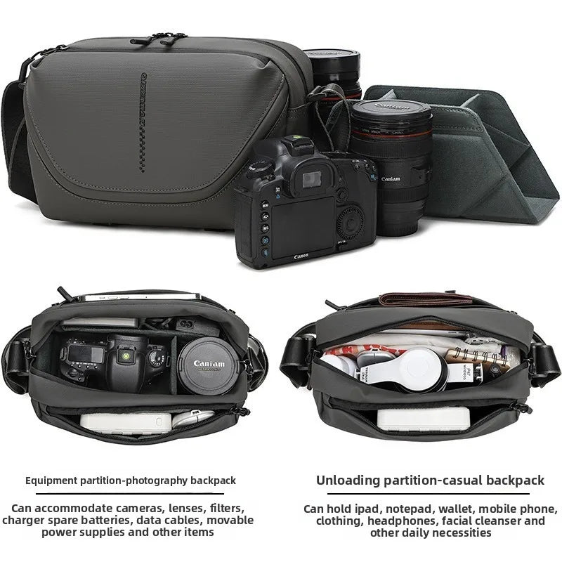 Men's Crossbody Camera Bag for DSLR & Mirrorless Cameras | Portable Shoulder Photography Bag with Lens Storage, Tripod Holder & Accessories Pocket