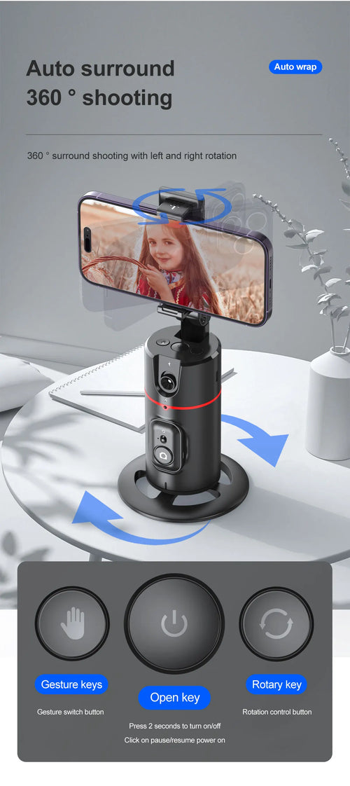 360 Degree Rotation Auto Face Tracking Phone Holder Stand Foldable Gesture Operation for Mobile Smartphone Vlog Live Streaming