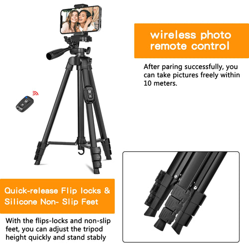 60" Professional Aluminum Camera Tripod with Remote & Travel Bag – Adjustable Stand for DSLR, Smartphones & Cameras