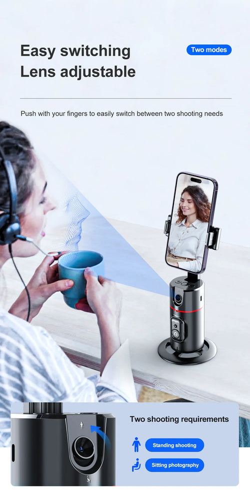 360 Degree Rotation Auto Face Tracking Phone Holder Stand Foldable Gesture Operation for Mobile Smartphone Vlog Live Streaming