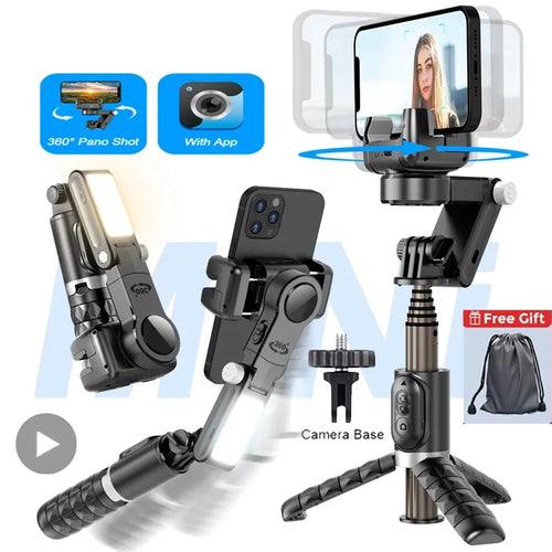 Q18 Handheld Phone Gimbal Stabilizer with Selfie Stick Tripod, Bluetooth Remote, Smart Tracking & Fill Light for iPhone Android Smartphone