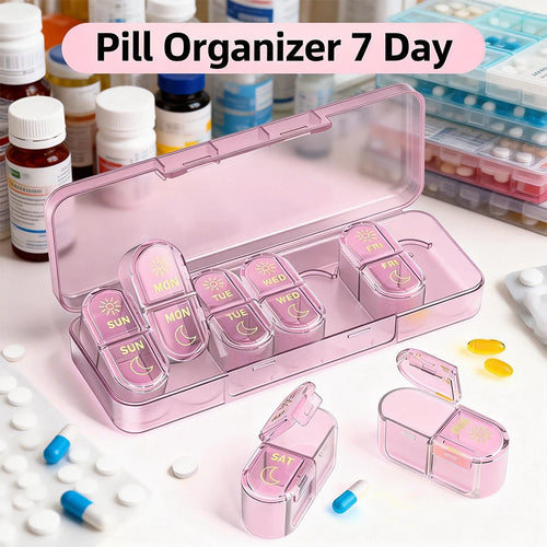 Pill Organizer, Pill Box 7 Day Am & Pm Pill Organizer 7 Days,Weekly Pill Case 2 Times a Day,Medicine Organizer for Travel