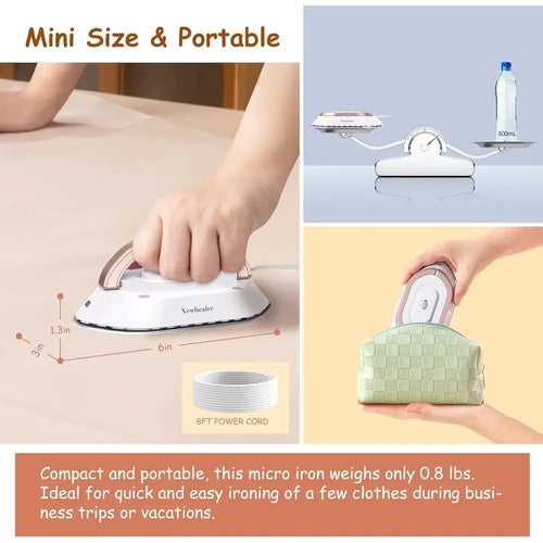 Portable Dual Voltage Iron - Lightweight Non-Stick Ceramic Dry Iron for Travel, 120V/220V, 302℉ Heat Press, Includes Spray Bottl