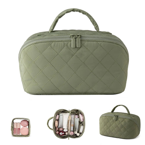 Travel Makeup Bag Lightweight Small Cosmetic Bag with Brush Compartment & Handle Portable Pouch Purse Travel Organizer for Women