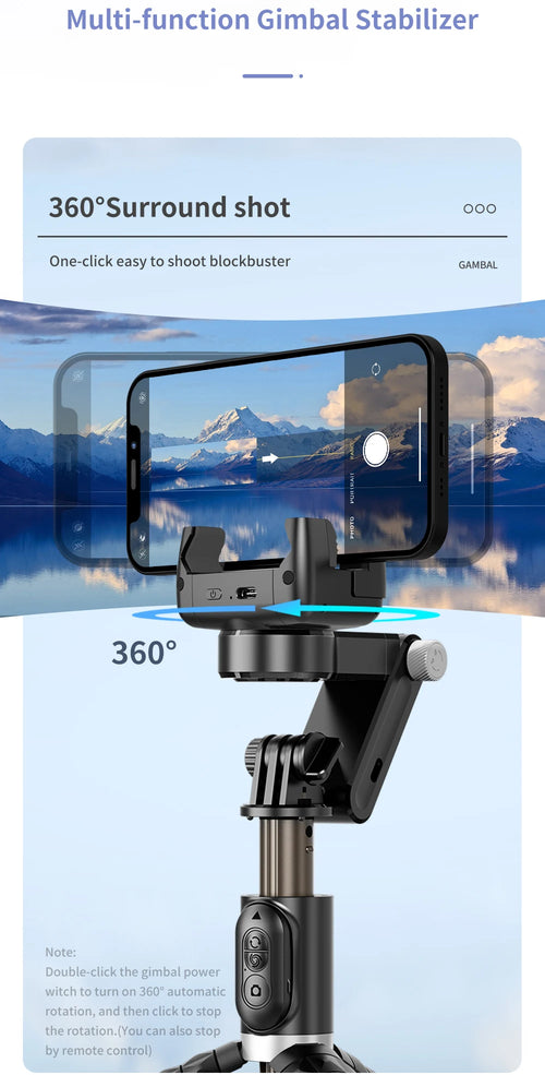 Q18 Handheld Phone Gimbal Stabilizer with Selfie Stick Tripod, Bluetooth Remote, Smart Tracking & Fill Light for iPhone Android Smartphone