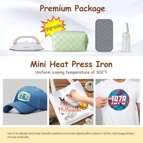 Portable Dual Voltage Iron - Lightweight Non-Stick Ceramic Dry Iron for Travel, 120V/220V, 302℉ Heat Press, Includes Spray Bottl