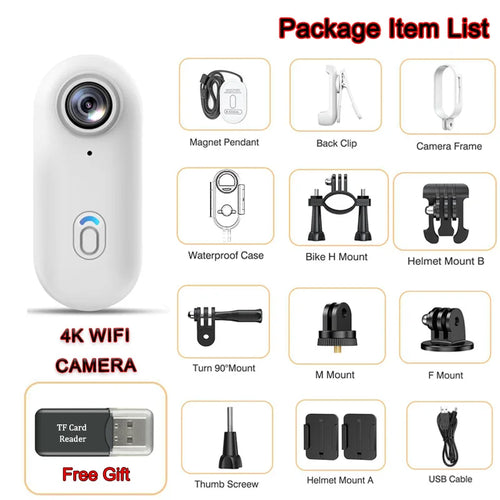 Travel Ready 4K Camera Mini HD 1080P   Action Cam Wireless WiFi Bodycam Sport Recorder Pocket Lens Outdoor Adventure Photography