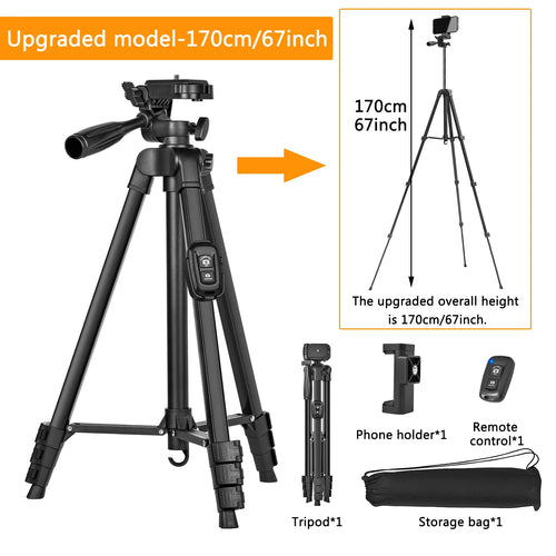 60" Professional Aluminum Camera Tripod with Remote & Travel Bag – Adjustable Stand for DSLR, Smartphones & Cameras