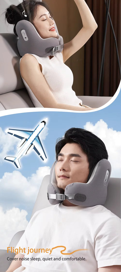 Memory Foam Travel Neck Pillow with Noise Reduction - U-Shaped Bluetooth Music Pillow for Ultimate Comfort on the Go travel