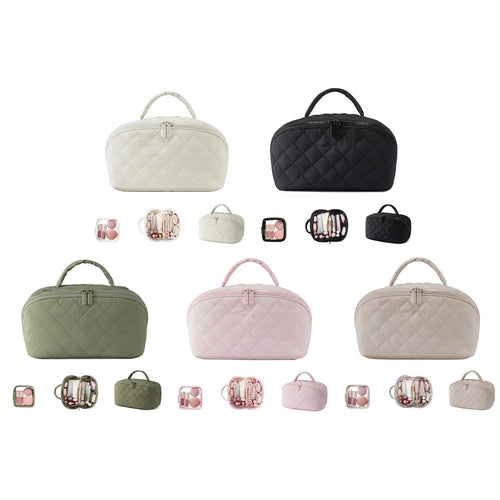 Travel Makeup Bag Lightweight Small Cosmetic Bag with Brush Compartment & Handle Portable Pouch Purse Travel Organizer for Women