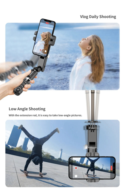 Q18 Handheld Phone Gimbal Stabilizer with Selfie Stick Tripod, Bluetooth Remote, Smart Tracking & Fill Light for iPhone Android Smartphone