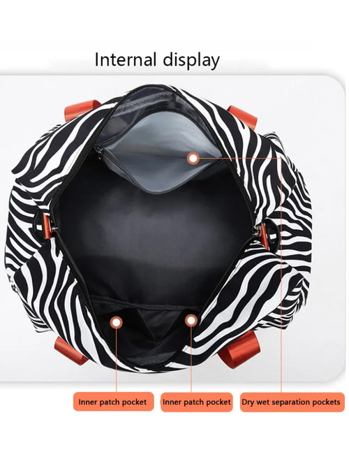 Spacious & Durable Women's Carry-On Travel Bag with Animal Print Nylon Large Capacity Sports Gym Bag  Weekend Overnight Bag