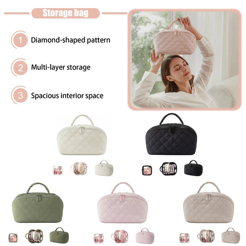 Travel Makeup Bag Lightweight Small Cosmetic Bag with Brush Compartment & Handle Portable Pouch Purse Travel Organizer for Women