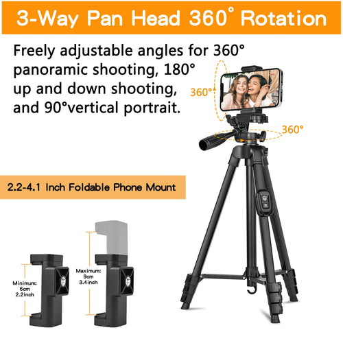 60" Professional Aluminum Camera Tripod with Remote & Travel Bag – Adjustable Stand for DSLR, Smartphones & Cameras
