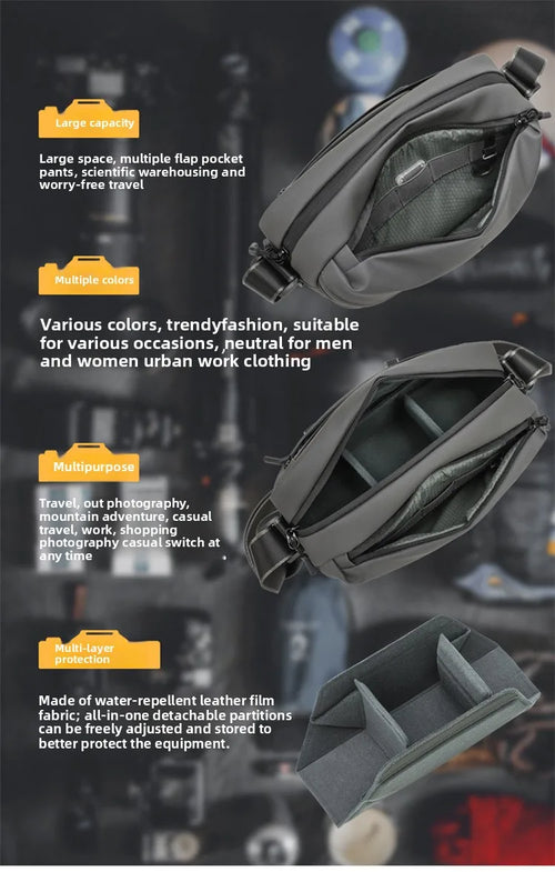 Men's Crossbody Camera Bag for DSLR & Mirrorless Cameras | Portable Shoulder Photography Bag with Lens Storage, Tripod Holder & Accessories Pocket