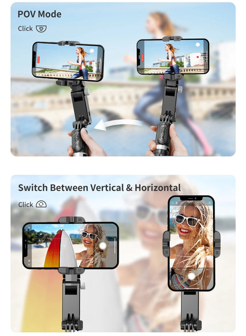 Q18 Handheld Phone Gimbal Stabilizer with Selfie Stick Tripod, Bluetooth Remote, Smart Tracking & Fill Light for iPhone Android Smartphone