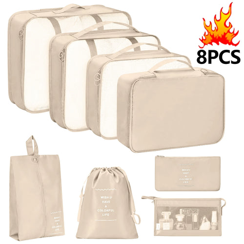 7 Pcs/Set Travel Organizer Storage Bags Suitcase Packing Cubes Set Cases Portable Luggage Clothes Shoe Tidy Pouch Folding.-zmt
