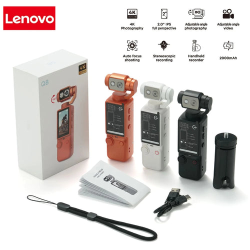 Lenovo Q8 4K Portable Action Camera – Wearable Pocket Cam for Travel, Motorcycle Riding & Vlogging